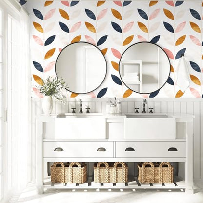 HAOKHOME Peel and Stick Wallpaper Boho Removable White/Tan/Navy Vinyl Self Adhesive Nursery Wallpaper for Girls Bedroom Decor 17.7in x 118in