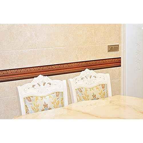 Simplemuji 3D Self Adhesive Decorative Floral Molding Waterproof Wallpaper Border Peel and Stick for Bathroom Kitchen Counter Top Tiles Sticker,4 Inch by 16.5 Feet (Dark Brown Wood Grain )