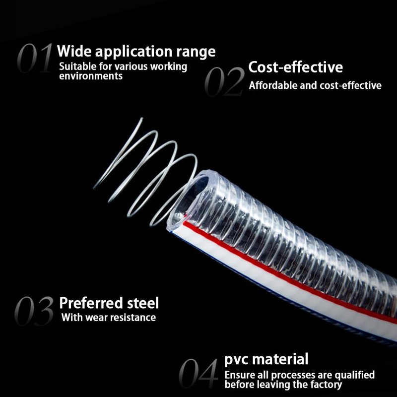 JoyTube 1-1/2"ID x 1-3/4"OD Steel Wire Suction Vinyl PVC Flexible Tubing, High Pressure Heavy Duty UV Chemical Resistant Clear Thick Suction Tube Hose, 6.6 FT