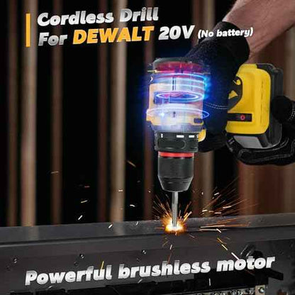 Cordless Drill Driver, Electric Drill for Dewalt 20V Battery, Brushless Driver with 2 Variable Speeds, 25+1 Torque, 3/8" Keyless Chuck, 60N.M for Home Repairing(No Battery)