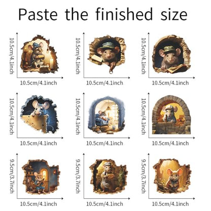 BooDecal DIY 9 Rats Cute Chef Candle Mice 4.5 x 4.5 in Doors Fake Hole Vinyl Lettering Decal Home Decor Wall Murals Decals Stickers for Halloween