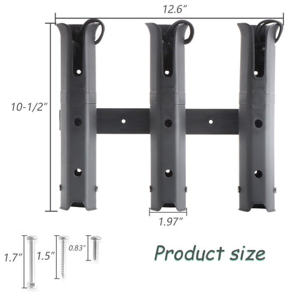VTurboWay 3-Tube Adjustable Fishing Rod Holder, Removable Pole inserter, Self-Adhesive for Fishing Box Cooler, Drilling installation for Boat Yacht Kayak Fishing, Spinning Plastic, Black
