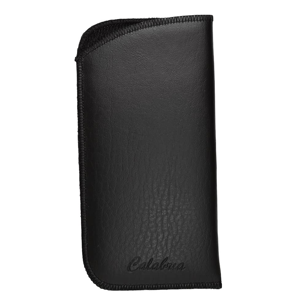 Calabria Slim Faux Leather Eyeglass Case Soft Slip-In Design [Black without Clip - 1 Pack] | Compact Protective Pouch | Soft Case for Glasses | Lightweight Sunglass Storage