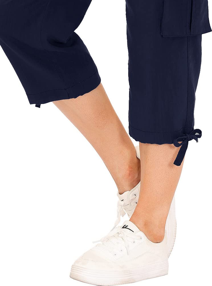 Hiking Cargo Shorts for Women Dry Fit Active Capri Pants for Camping with Pockets Navy XX-Large