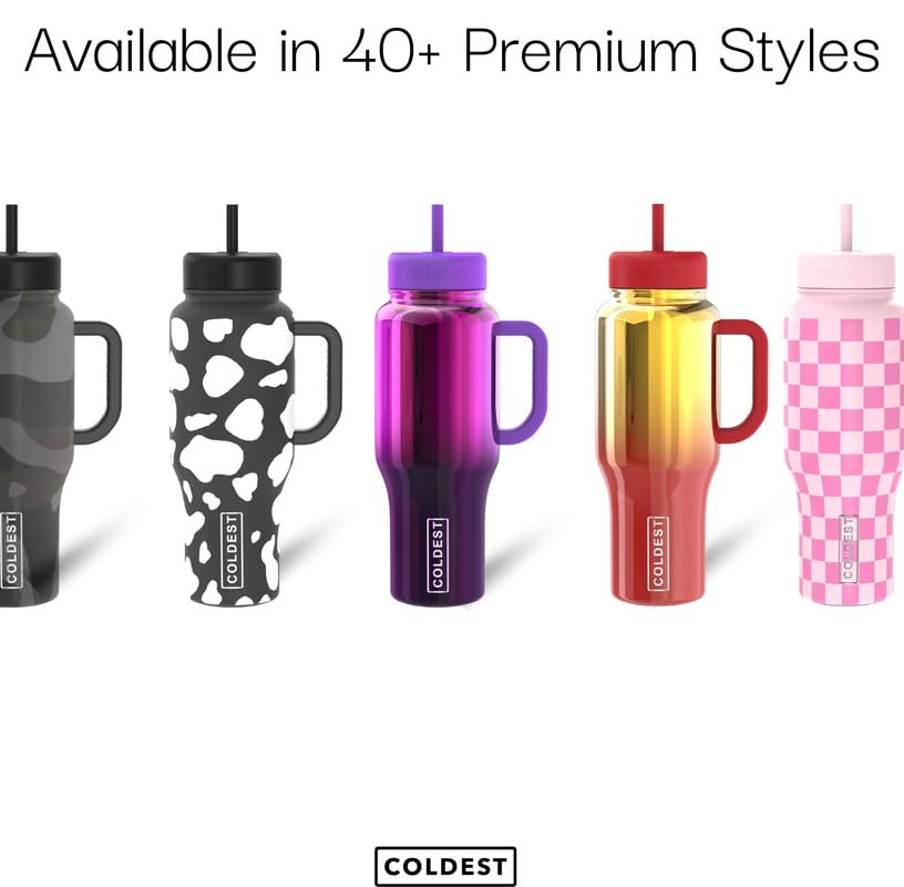 Coldest Tumbler with Handle and Straw - 100% Leak Proof Insulated Tumbler with Lid and Straw (3 Lids) - Stainless Steel Tumblers for Women & Men - Cup Holder Friendly Base, 36 oz (Stealth Black)