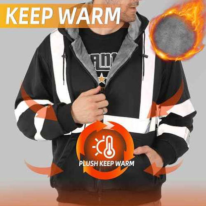sesafety High Visibility Safety Hoodie for Men Fleece Lined ReflectiveZip up Sweatshirt Class 3 Heavy Duty Hi Vis Jacket