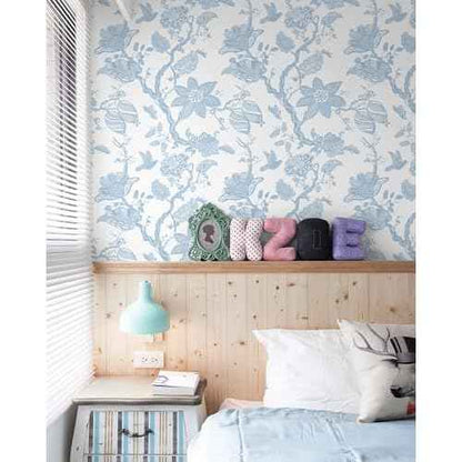 Boho Blue Peel and Stick Wallpaper Wall Paper Modern Contact Paper Boho Bedroom Bathroom Wallpaper Peel and Stick Blue and White Removable Self-Adhesive Wall Decor Vinyl Roll 17.3" x 118"