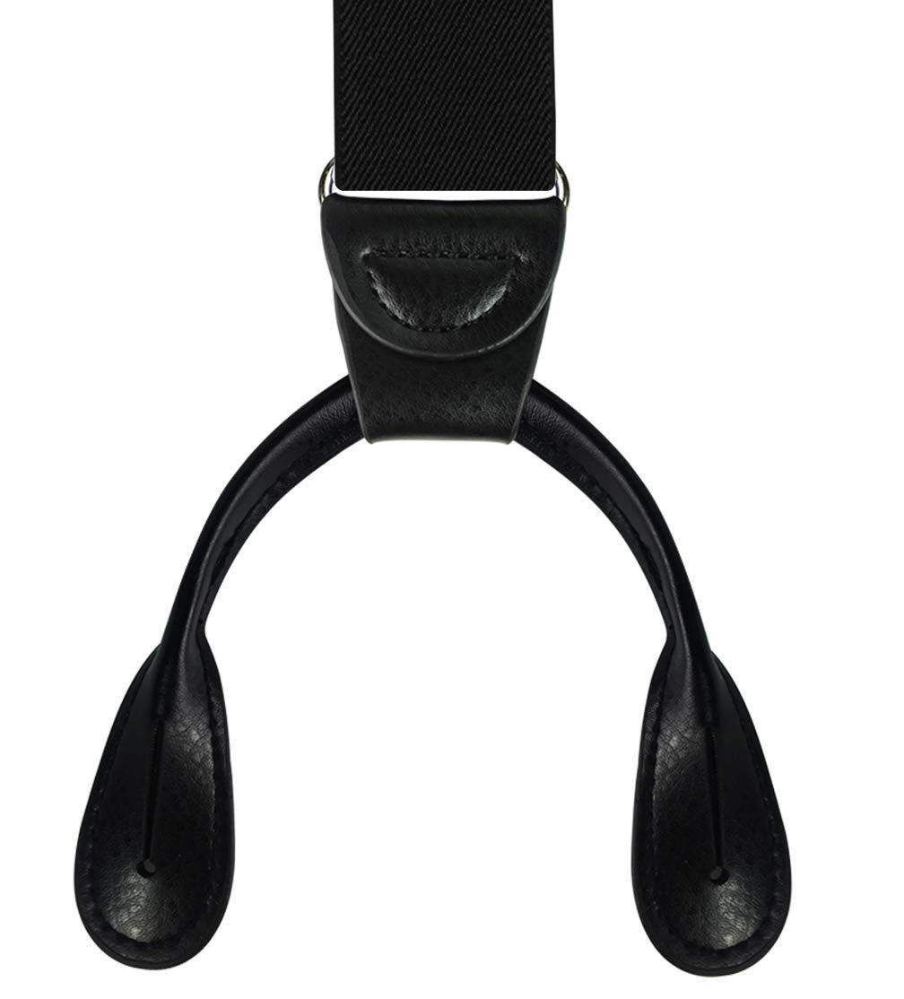 Moulen Men's Y-Back 1.4 Inches Wide Button End Elastic Adjustable Suspenders, Black