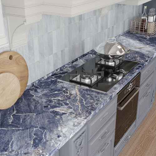 CRE8TIVE Navy Grey Cracked Marble Contact Paper for Kitchen Countertops 12"x80" Adhesive Matte Marble Wallpaper Peel and Stick Waterproof Granite Countertop Contact Paper for Bathroom Cabinets Drawers