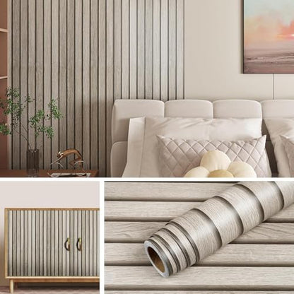 Livelynine Wood Slat Wallpaper Peel and Stick Accent Wall 15.8x78.8 Wooden Slats Wallpaper Self Adhesive Slat Wall Paneling Stick on Wallpaper Removable Wood Look Contact Paper Waterproof Vinyl Panels