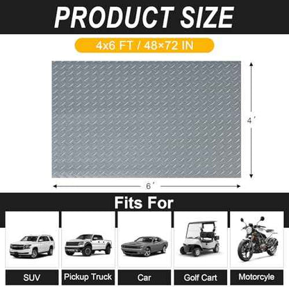 4x6 FT Garage Floor Mat, 2.8mm Thickened Flooring Roll Diamond Plate PVC Rubber Trailer Mat, Non-Slip Floor Mat for Garage, Warehouse, Gyms, Boats, Pickup Truck, Gray