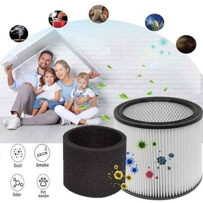 (2) 90304 HEPA Cartridge Replacement Filter with Lids + (4) 90585 Foam Sleeves, Compatible with Shop-Vac 90304, 90350, 90333, Shop Vac 903-04-00, 9030400, 90585, 5 Gallon up Wet/Dry Vacuum Cleaner
