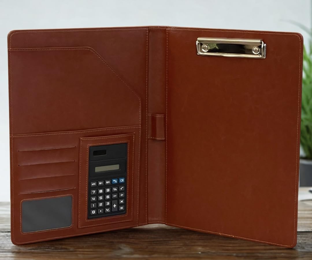 Poshieca Leather Portfolio Binder for Business use, Document Organizer with Smart Storage, Calculator, Writing pad, – padfolio All in one, Professional Binder Portfolio for Women and Men