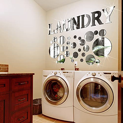 Zonon Laundry Room Mirror Decal Silver 3D Acrylic Mirror Wall Stickers DIY Wall Sticker for Bathroom Home Decorations Supplies(Silver)