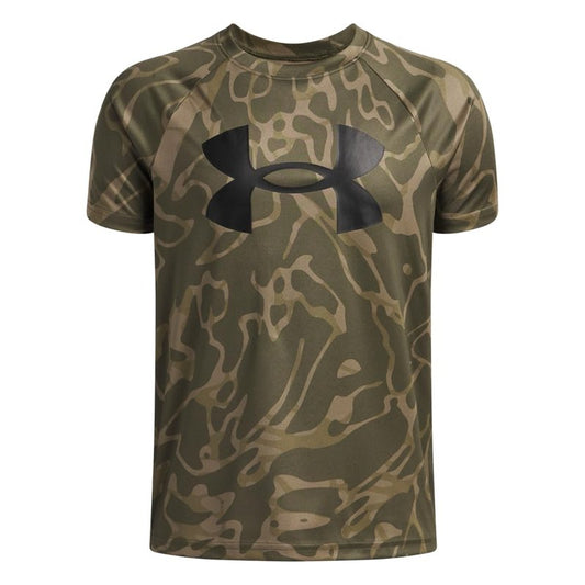 Under Armour Boys' Tech Big Logo Printed Short-Sleeve T-Shirt, (392) Marine OD Green / / Bayou, Large