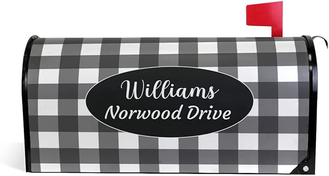 Kcldeci Custom Address Mailbox Covers Magnetic - Personalized Mailbox Magnet Decor Black Plaid Standard Size 21x18