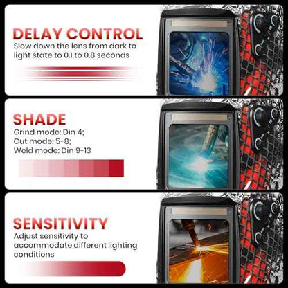 Welding Helmet Auto Darkening True Color Solar Powered Hood with Adjustable Wide Shade Range 4/9-13 for Mig Tig 1/25000s Response Time 4 Arc Sensor JRP070 Welder Mask (Punishment)