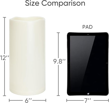 Homemory 6" x 12" Extra Large Outdoor Waterproof Candle with Auto 6-Hour Timer, Ivory Plastic Made, Long Last for Half A Year, Set of 2