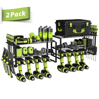 Power Tool Organizer, 8 Drill Holder Wall Mount, 3 Layers Garage Tool Organizers and Tool Storage Rack, Heavy Duty Metal Tool Shelf for Screwdriver Plier Hammer Holder 17.15" 2 sets