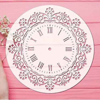 Round Clock Reusable Stencils for Crafts,Floral Clock Face Painting Stencil for Wood DIY Art Craft Drawing Templates for Painting on Wood Wall Cake Card Scrapbooking Paper