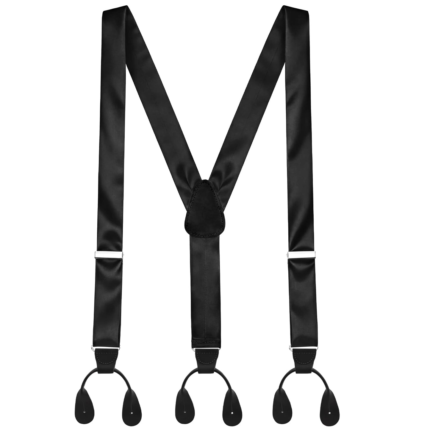 Yearntown Silk Suspenders for Men Black Tuxedo Formal Y Back Suspenders Men 46inch Formal Button End Braces for Tuxedo Pants(Classic)