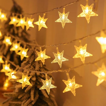 Star String Lights 17 ft 50 LED Battery Operated, Fairy Lights for Bedroom, String Lights for Kids Bedroom Wedding Mantel Patio Christmas Holiday Dorm Decor, Warm White