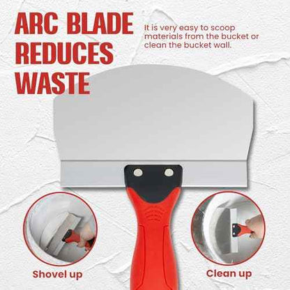 6.5" Bucket Scoop for Drywall & Plaster - Professional Stainless Steel Scraping Tool with Contoured Blade & Soft-Grip Handle, Multipurpose Scoop for Paint, Mortar, Spackling, and Plaster Tools