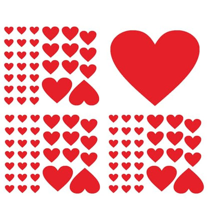 Heart Shaped Wall Decals 97Red Love Stickers-4Sheet Art Decor Window Cling Removable Murals for Kid's Room Living Room Bedroom Wedding Party Valentine's Day Decoration