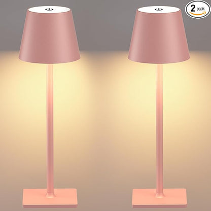 Pink Cordless Table Lamp Set of 2 for Patio Restaurant Home Dinner Dining