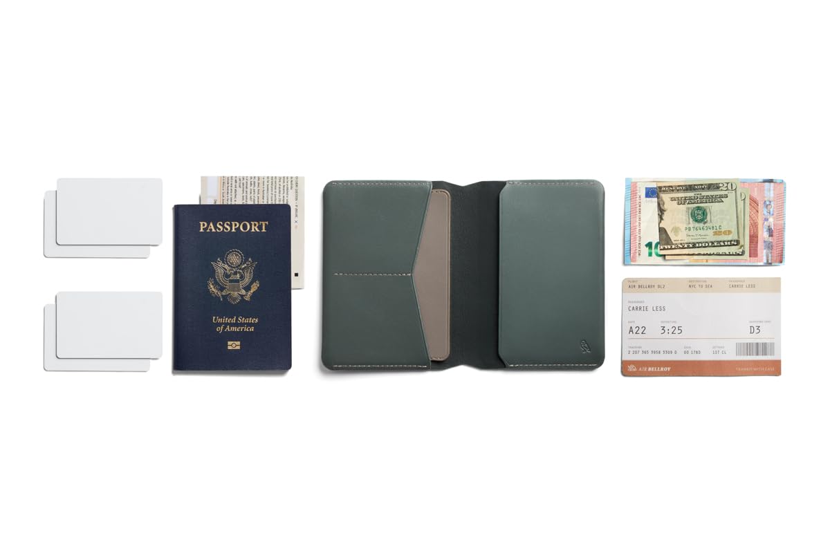 Bellroy Passport Cover (slimline travel wallet/pouch with card slots and space for cash plus travel documents) - Everglade