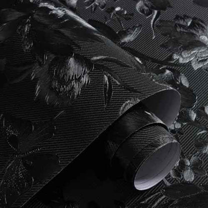 Black Peel and Stick Wallpaper Black Floral Wallpaper 15.7inch x 118.1inch Vintage Embossed Textured Contact Paper Embossed Self Adhesive Wall Paper for Cabinets Pure Flower Removable Vinyl