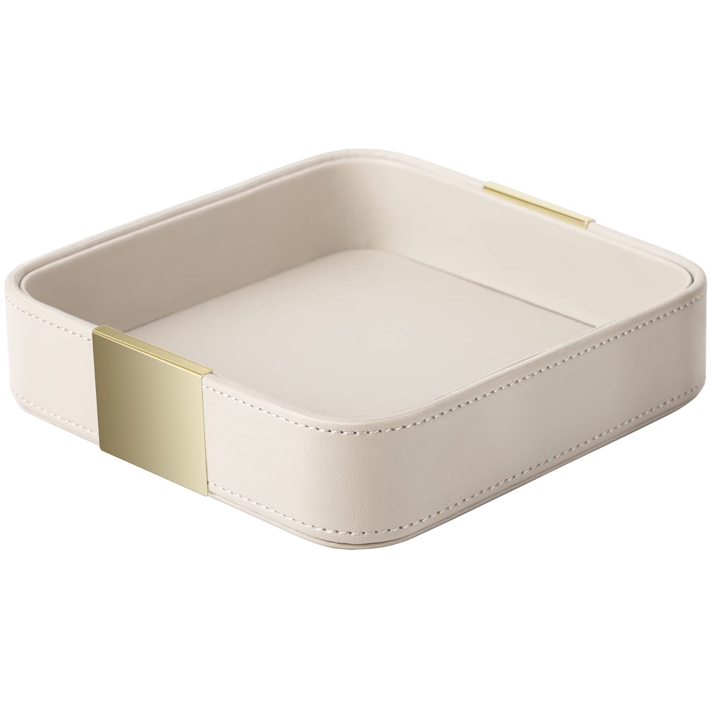 SANZIE Luxury Leather Desktop Storage Small Catchall Organizer Decorative Tray for Entryway Table to Hold Jewelry Watch Cosmetics Keys Phone Wallet, Home & Office Accessories (Metal Gilded, Grey)