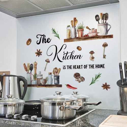 Kitchen Themed Wall Decal 'The Kitchen is The Heart of The Home' Quote with Cooking Elements s Design, Easy Peel & Stick Removable,DIY Wall Sticker Perfect for Kitchen,Living Room and Nursery D?cor