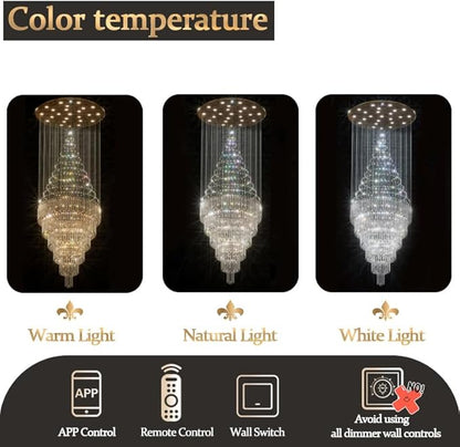 Flashing God D59''X H120'' Extra Large Chandelier for High Ceilings Crystal Raindrop Chandeliers Large Chandelier for Villa Entrance Foyer LED Dimmable Black Large Light Fixture