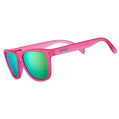 goodr Flamingos on a Booze Cruise Polarized Sunglasses, Medium Sized (OG), Pink Translucent Frames with Teal Mirored Reflective Lens, UV400 Protection, No Slip, No Bounce