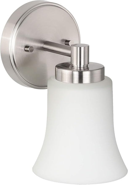 XiNBEi Lighting Wall Sconce, Single Bathroom Vanity Wall Light with Glass, Brushed Nickel Finish for Hallway & Bedroom XB-W1235-1-BN