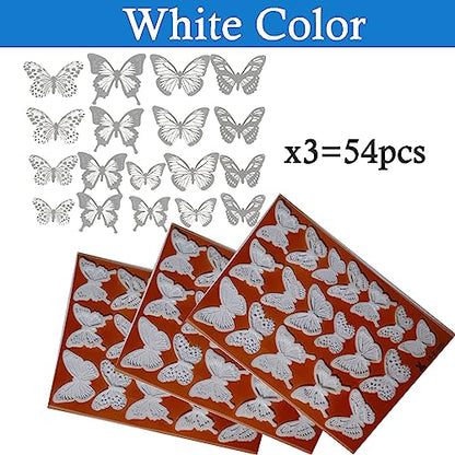 Ewong 54Pcs White 3D Butterfly Wall Decor - Butterfly Decoration Party Cake Decorative - Removable Waterproof Wall Decal Birthday Home Room Decor Bathroom Bedroom Sticker & Murals