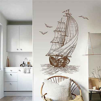 Sketch of A Sailboat Seagull Wall Stickers, sacinora Travel Adventure Inspirational Wanderlust Sailboat Nautical Wall Decals RemovableVinyl for Living Room Bedroom Bathroom Kitchen Sofa TV Background