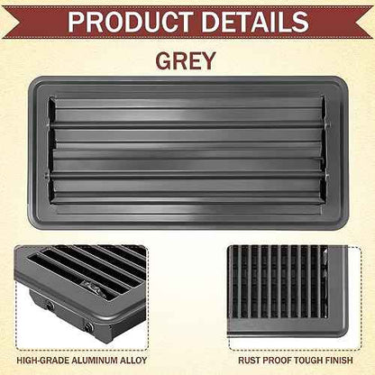 4 x 10'' Floor Vent Covers Heavy Duty Floor Register Metal Heat Vent Covers with Rust Proof Finish for Home Heater (Gray,8 Pcs)