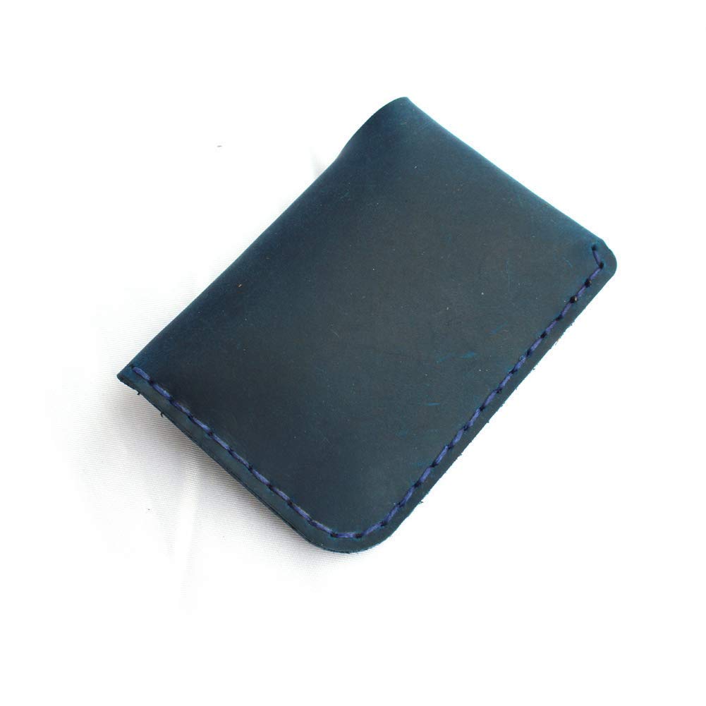 Handmade Leather Card Holder with Snap Closure - Ultra-Thin Minimalist Front Pocket Wallet, Hand-Stitched Genuine Leather Simple Card Case for Men & Women(Blue)