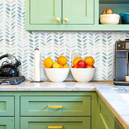 Sevalo Green and White Wallpaper Peel and Stick Wallpaper Boho17.3inW 591inL Contact Paper for Cabinets Green Herringbone Contact Paper Self-Adhesive Removable Bedroom Bathroom Waterproof Teal Kids