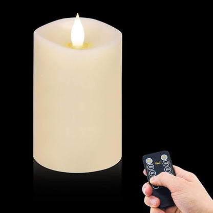 1PCS, 3 x 5 inches Flameless Candle with Remote Control, 3D Flickering Wick, Real Wax, Battery Candles,with Timer,Battery Powered Candles,for Holiday Home Decor,Ivory