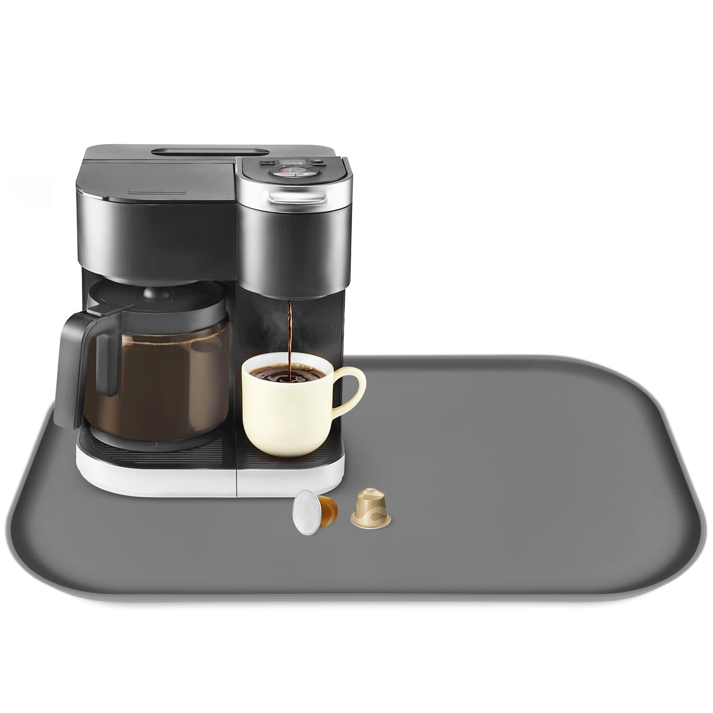 TOHONFOO Silicone Coffee Mat with Lip, 19.7'' x 15'' Heavy Duty Bar Mat, Coffee Tray for Countertop Fit Under Machine Pot Espresso Machine, Grey