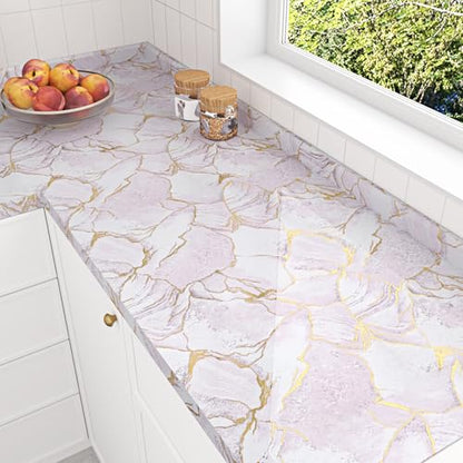 Purple Gold Marble Contact Paper Peel and Stick Countertops 15.7"¡¿78.7" Gold Pink Marble Wallpaper Self Adhesive Waterproof Contact Paper for Bathroom Kitchen Backsplash Cabinet Table Liner