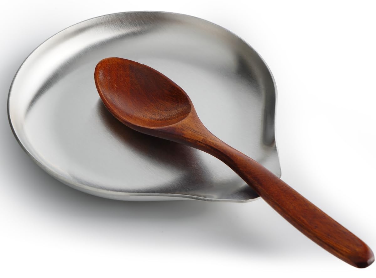 VanlonPro Stainless Steel Spoon Rest, Spatula Ladle Holder, Stainless Steel Utensil Spoon Rest Holder, Brushed Finish, Dishwasher Safe 5.9 x 5.1 Inch (Round Silver 1PC)