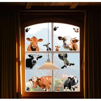 Funny Cow Wall Stickers, Cute Animal Cattle Vinyl Window Decals, Removable Farm Cow DIY Wall Art for Farmhouse Window Kids Bedroom Decor