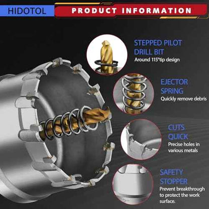 20PC TCT Carbide Hole Saw Kit 1/2" - 2-1/8" Tungsten Carbide Drill Bits Set with Titanium Pilot & L-Wrench, for Hard Metal Stainless Steel, Iron, Aluminum with Aluminium Case.