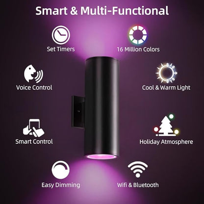 SHIMR Modern Outdoor Wall Lights Color Changing, RGBCW Smart Outdoor Lights Ambiance Sconce with Remote Control, Black Aluminum Exterior Lighting Fixtures Up and Down Lights [ETL Listed]