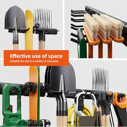 Garage Tool Organizer Wall Mount 48", Garage Wall Organizer 400 lbs, Heavy Duty Garages Organizers and Storage with Adjustable Hooks, Garden Tool Storage Rack for Shovels, Hoses, Ladders