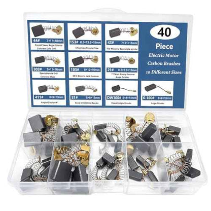 40pcs 10 Sizes Electric Motor Carbon Brushes for Replacement Repair Power Tools and Motors Part Such as Electric Hammer Drills, Circular Saws, Angle Grinders